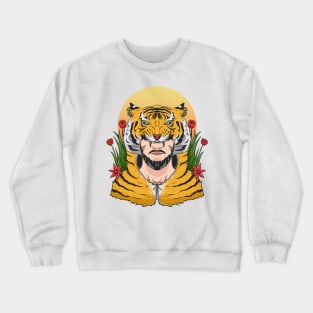 Male hunter in tiger skin robe Crewneck Sweatshirt